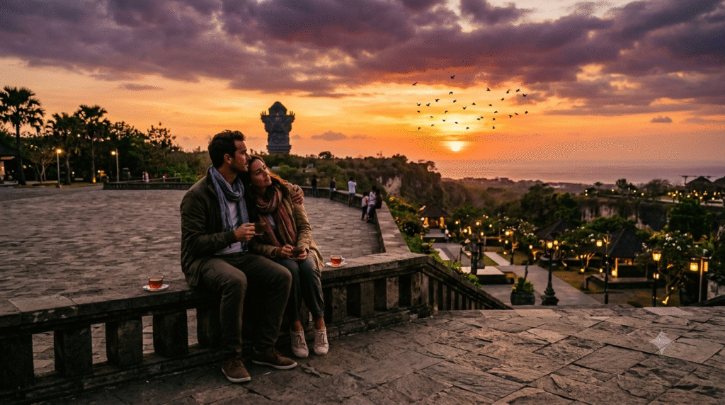 Pemandangan sunset dari Plaza Wisnu GWK